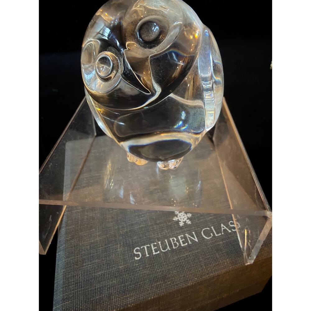 Steuben Glass Crystal Owl Paperweight w/ Original Box 2.25" Signed